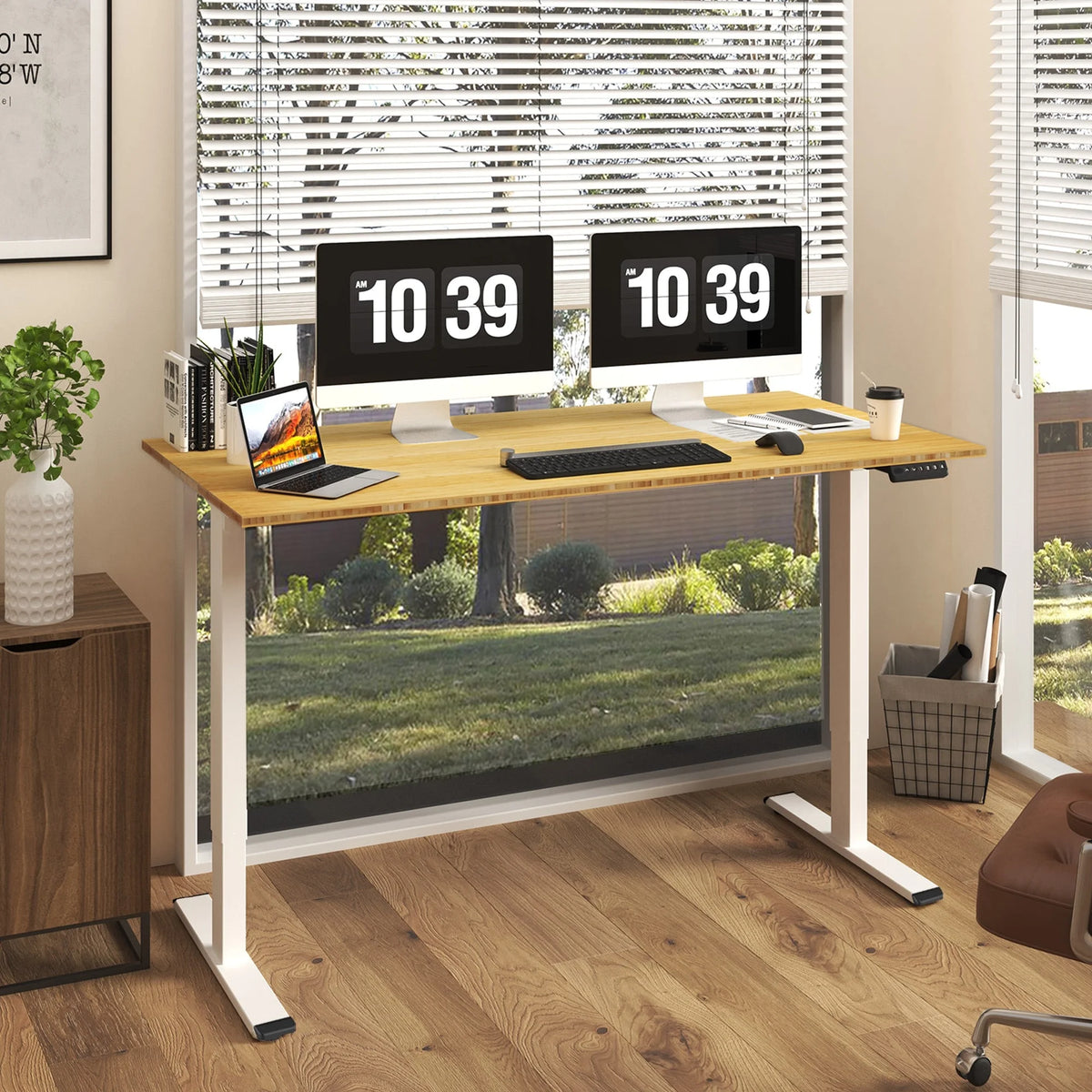 100% Bamboo Electric Standing Desk 60''X30'' White A8031