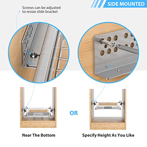 Extendable Slide Out Cabinet Organizer Pull Out Pantry Shelves Drawers Under Sink Sliding Basket, Adjusted Width 16.1"-26.3", 2 Pack O4204