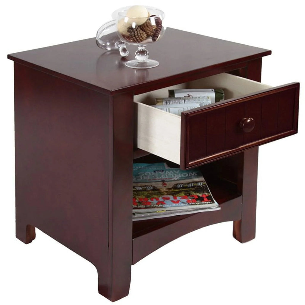 Solid Wood 1-Drawer Nightstand in Cherry D903