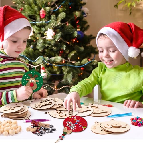 12 Styles Unfinished Wooden Christmas Ornaments Kit with Paint Pens C49307