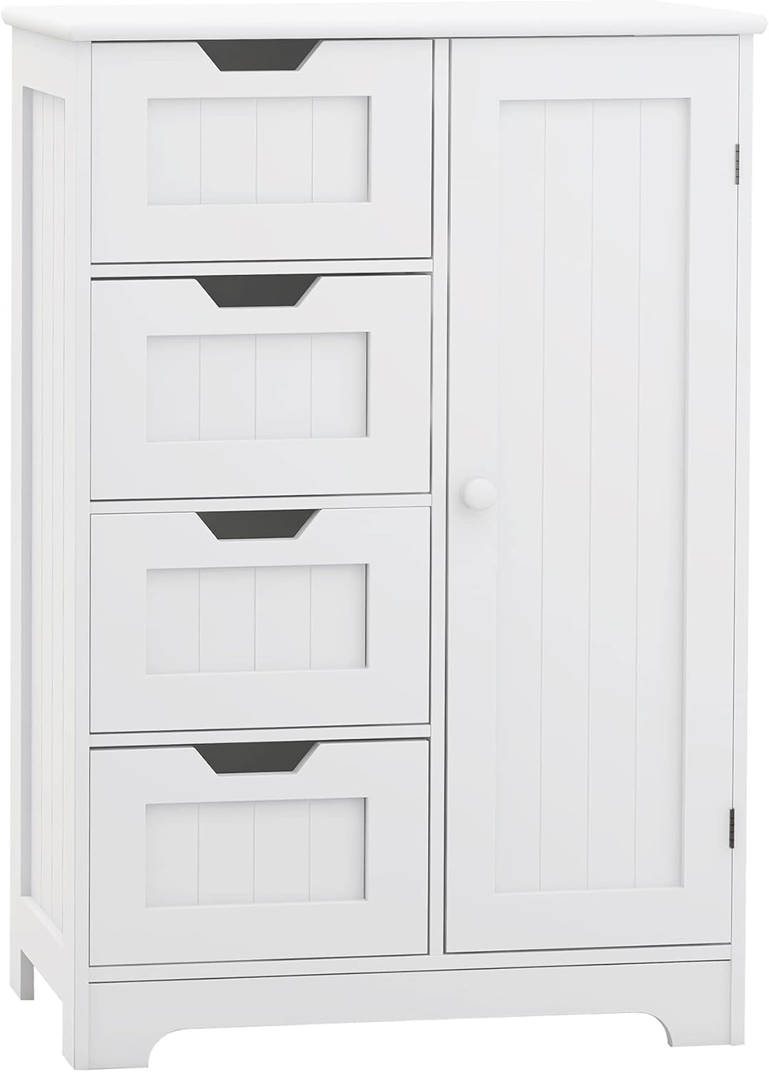 White Freestanding Bathroom Storage Cabinet with 4 Drawers and 1 Door N500
