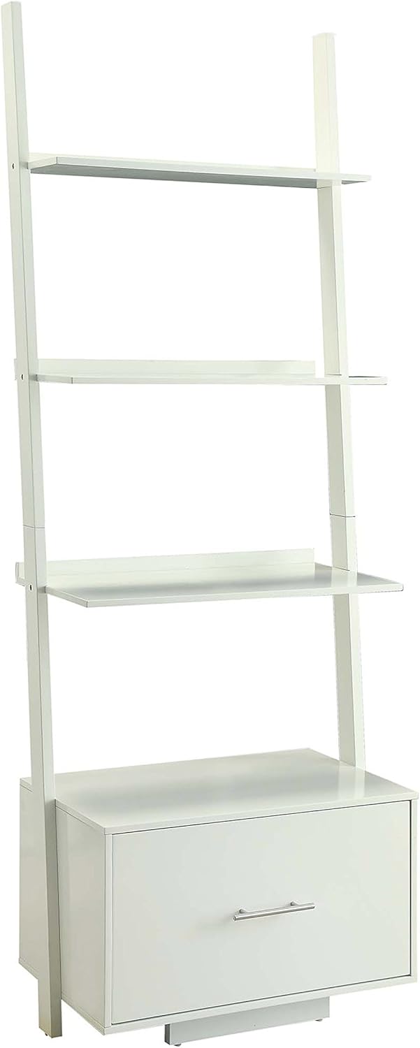 Gray Ladder Bookcase with File Drawer F9380