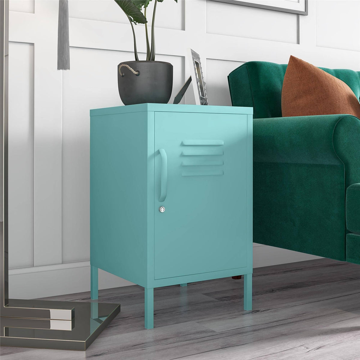 Blue Metal Locker End Table V2257
