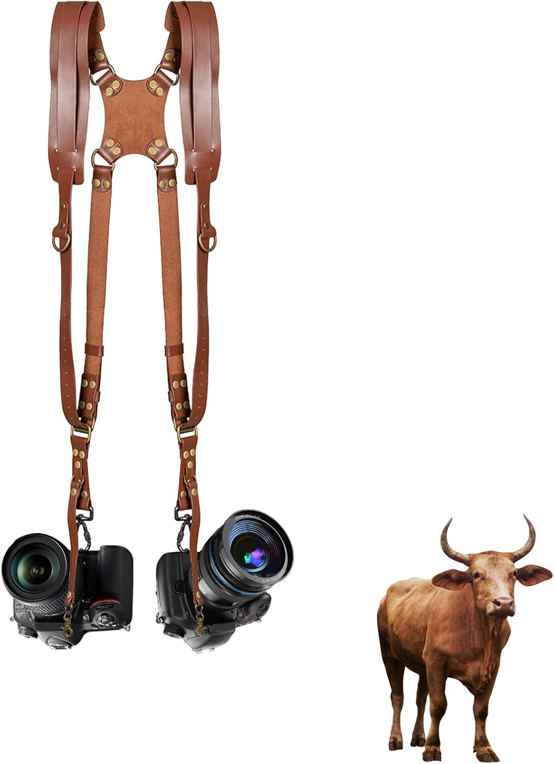 Leather Dual Camera Harness Adjustable Shoulder Straps R4406