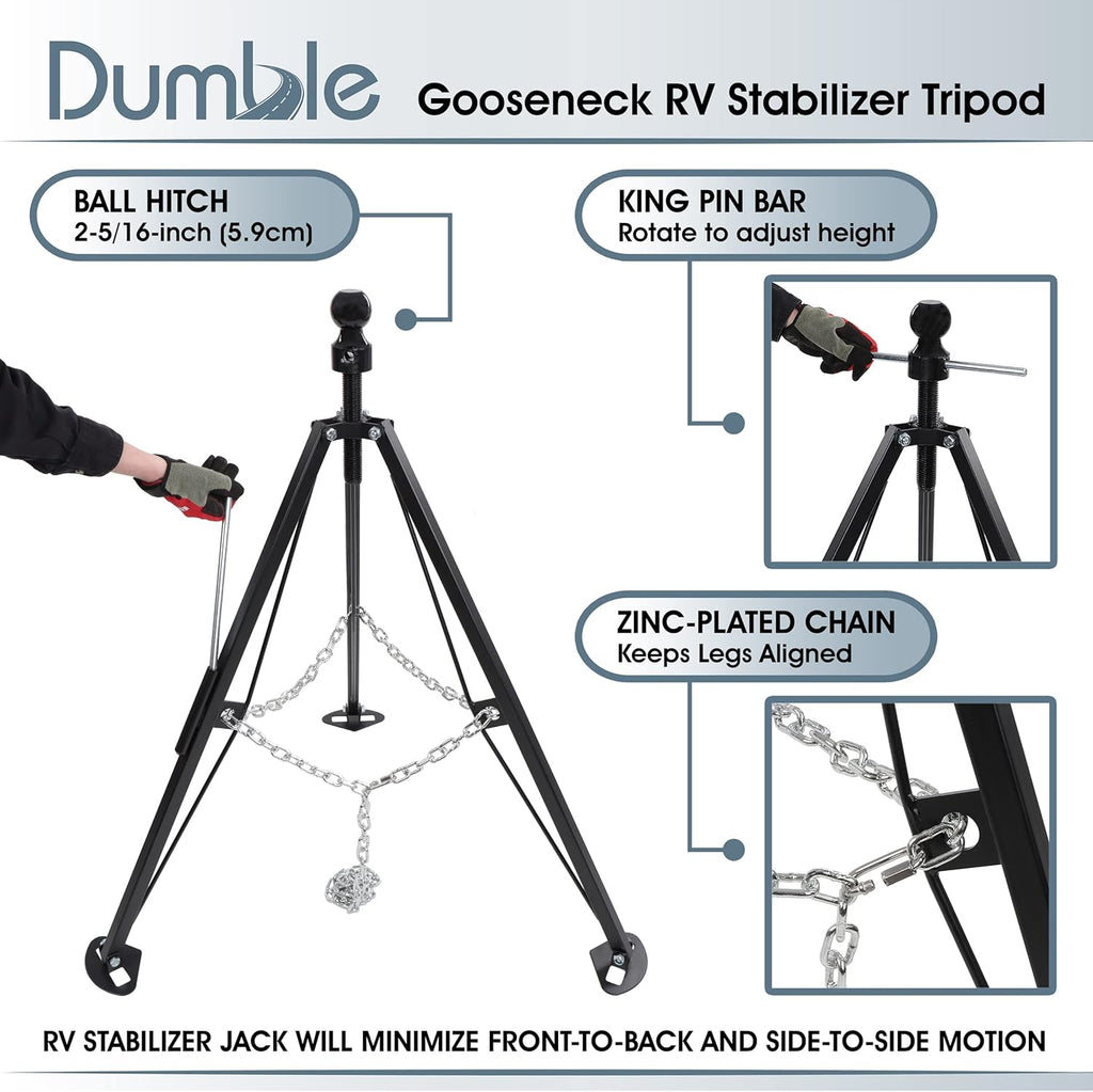 Gooseneck RV Stabilizer Tripod 2-5/16in Ball Joint 7500lb Cap 5th Wheel Adjustable Jack O2810