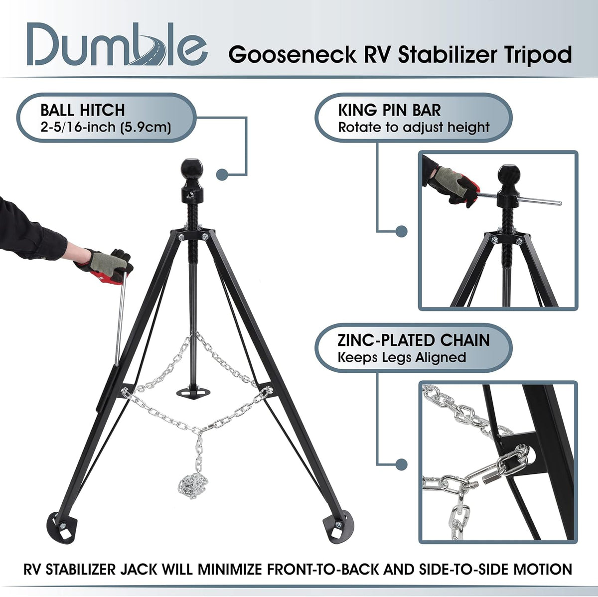 Gooseneck RV Stabilizer Tripod 2-5/16in Ball Joint 7500lb Cap 5th Wheel Adjustable Jack O2810