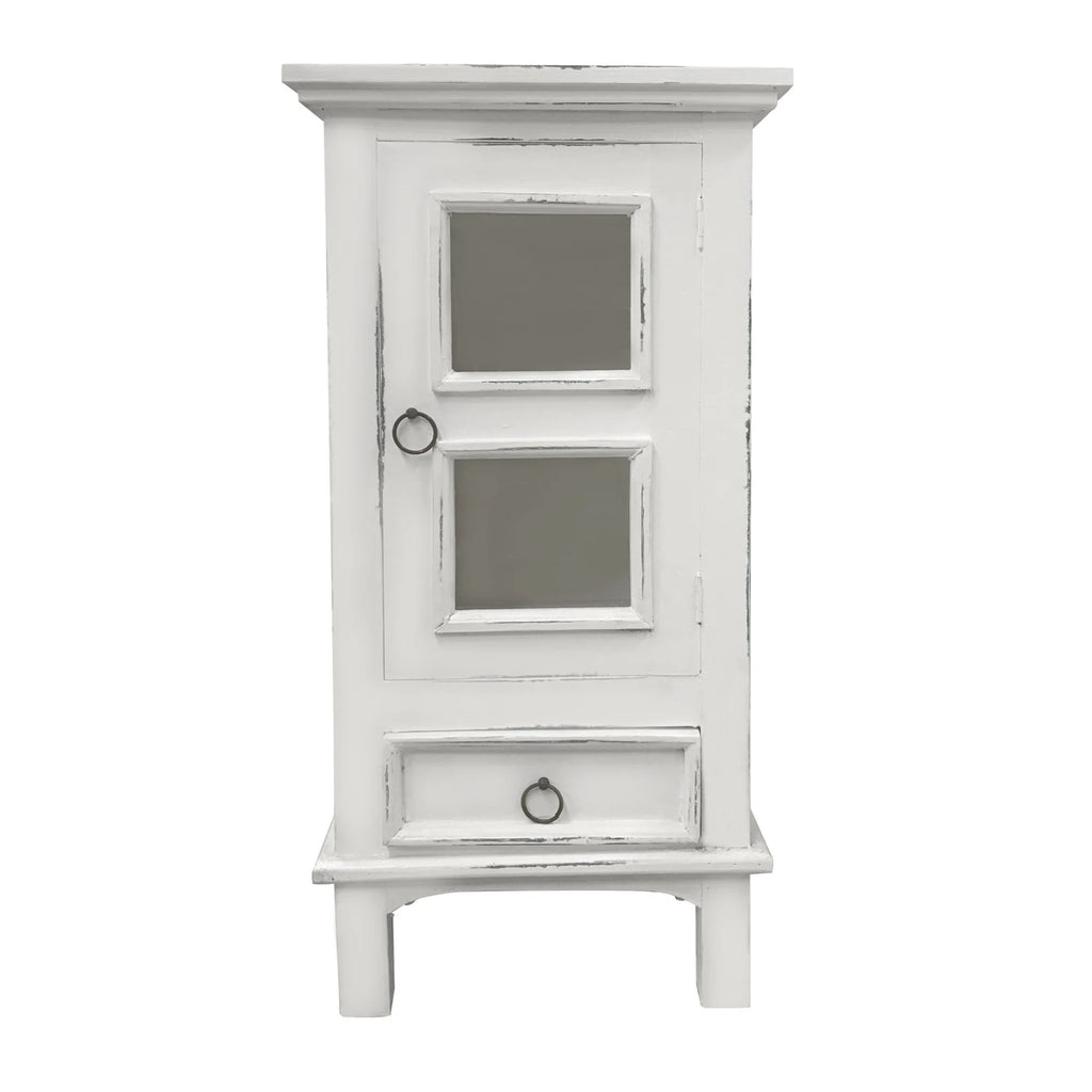 1-Door Wood End Table/Nightstand in Distressed White O4561