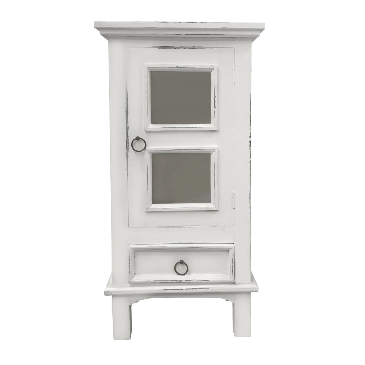 1-Door Wood End Table/Nightstand in Distressed White O4561