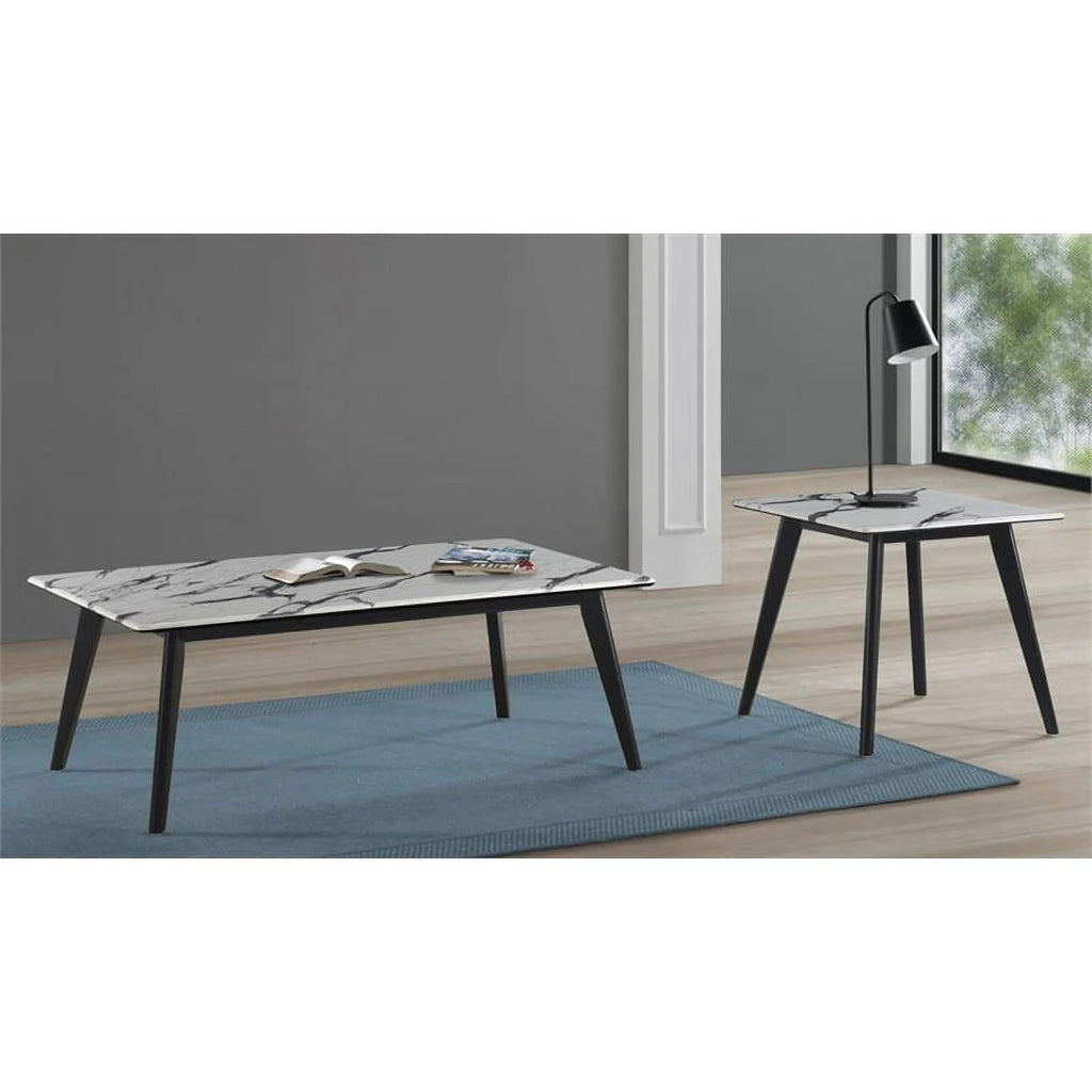 Wood Square Faux Marble Top End Table T7154
