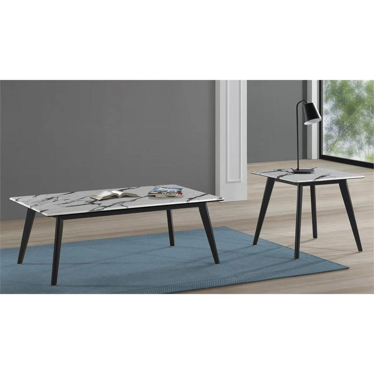 Wood Square Faux Marble Top End Table T7154
