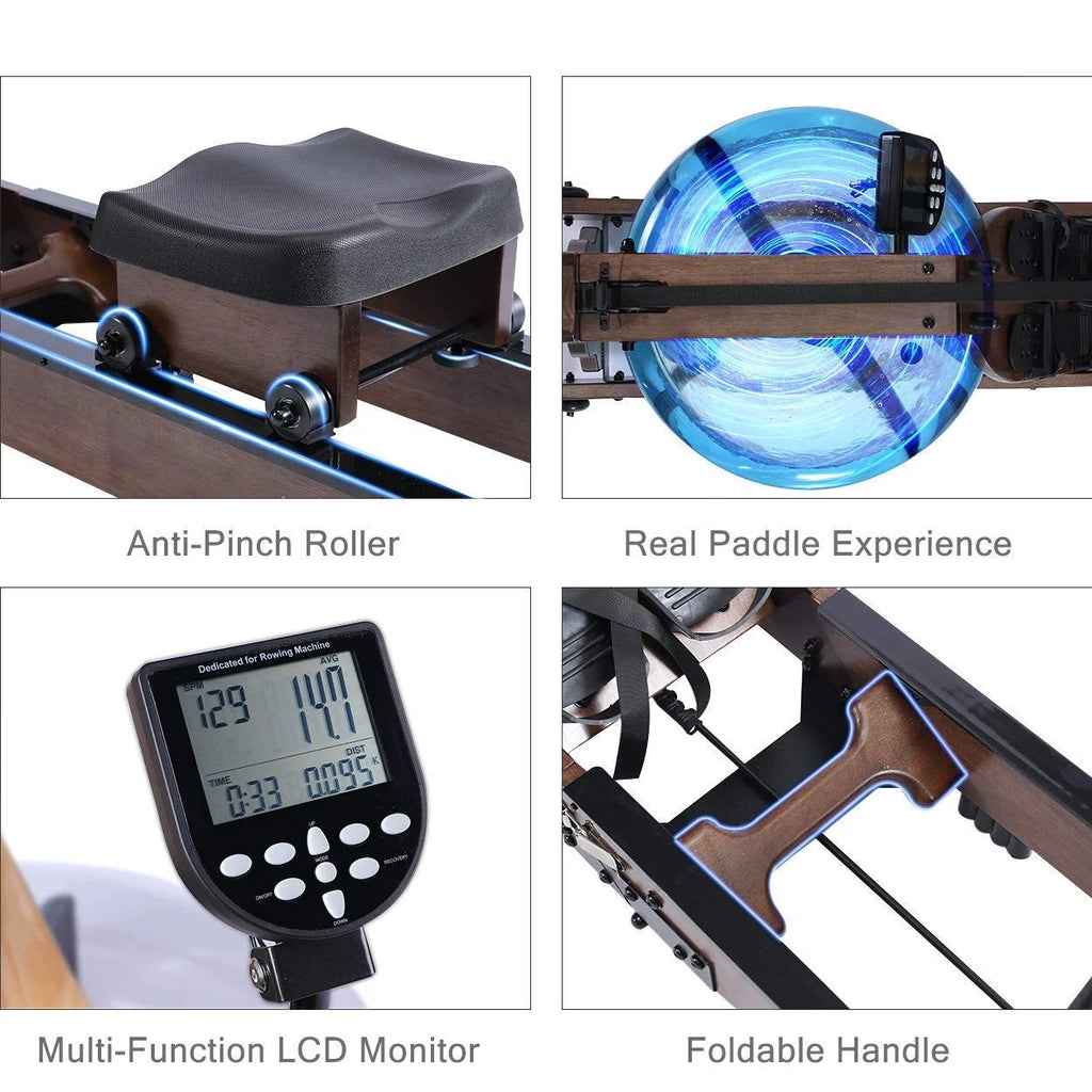 Foldable Solid Wood Water Rowing Machine With LCD Monitor M4255