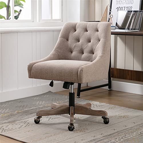 Beige Tufted Linen Swivel Office Chair M806081