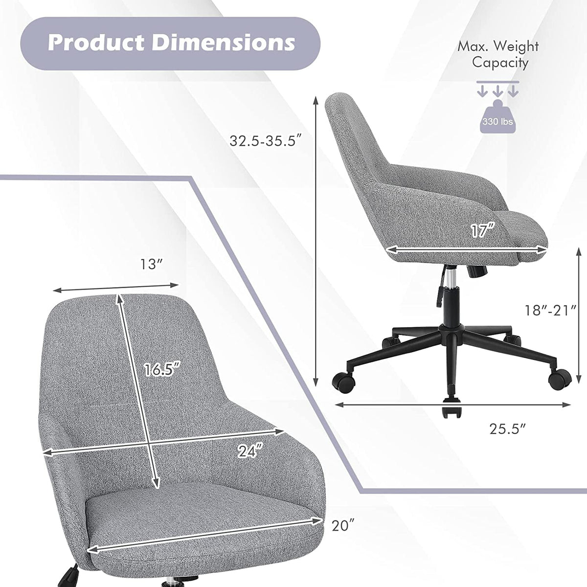 Grey Linen Fabric Upholstered Office Chair N216901