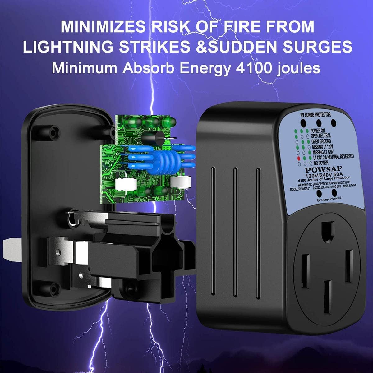50 Amp RV Surge Protector, 4100 Joules, Pack of 2 A381459