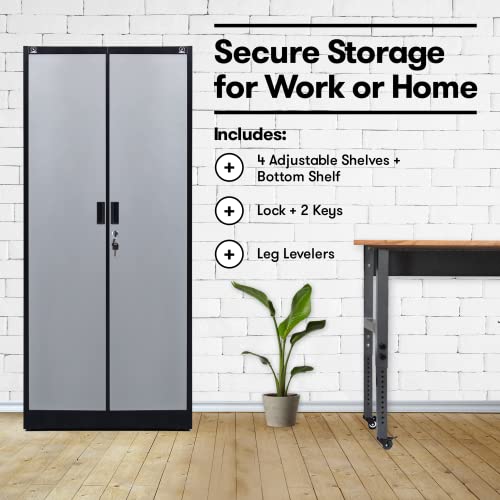 71-inch Tall Black Steel Storage Cabinet with Adjustable Shelves Y401