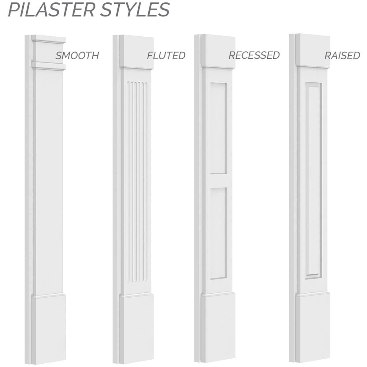 10x22W x 108x22H x 2x22P Two Equal Flat Panel PVC Pilaster with Decorative Capital & Base (Pair) Y255