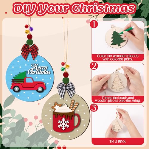 12 Styles Unfinished Wooden Christmas Ornaments Kit with Paint Pens C49307