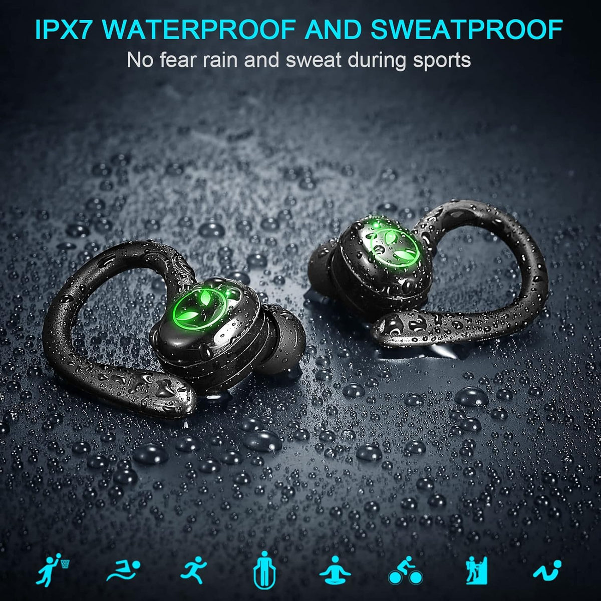 Wireless Earbud with Detachable Earhooks, IP7 Waterproof, 40H Playtime N4553