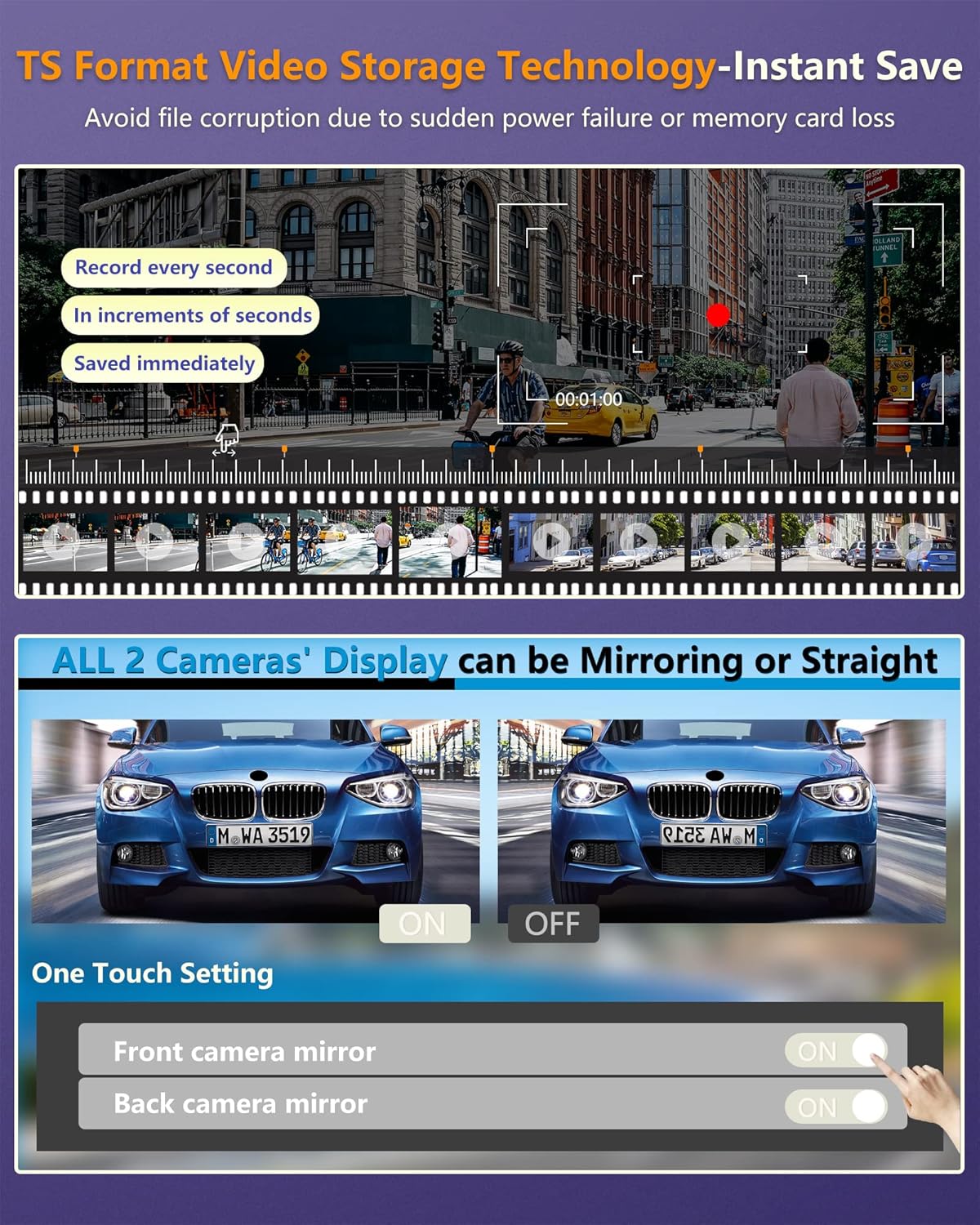 Mirror Dash Cam with Detached Front Camera 11 Rear View Mirror Camera Front and Rear FHD 1080P Waterproof Backup Camera Full Touch Screen with Night Vision R203086