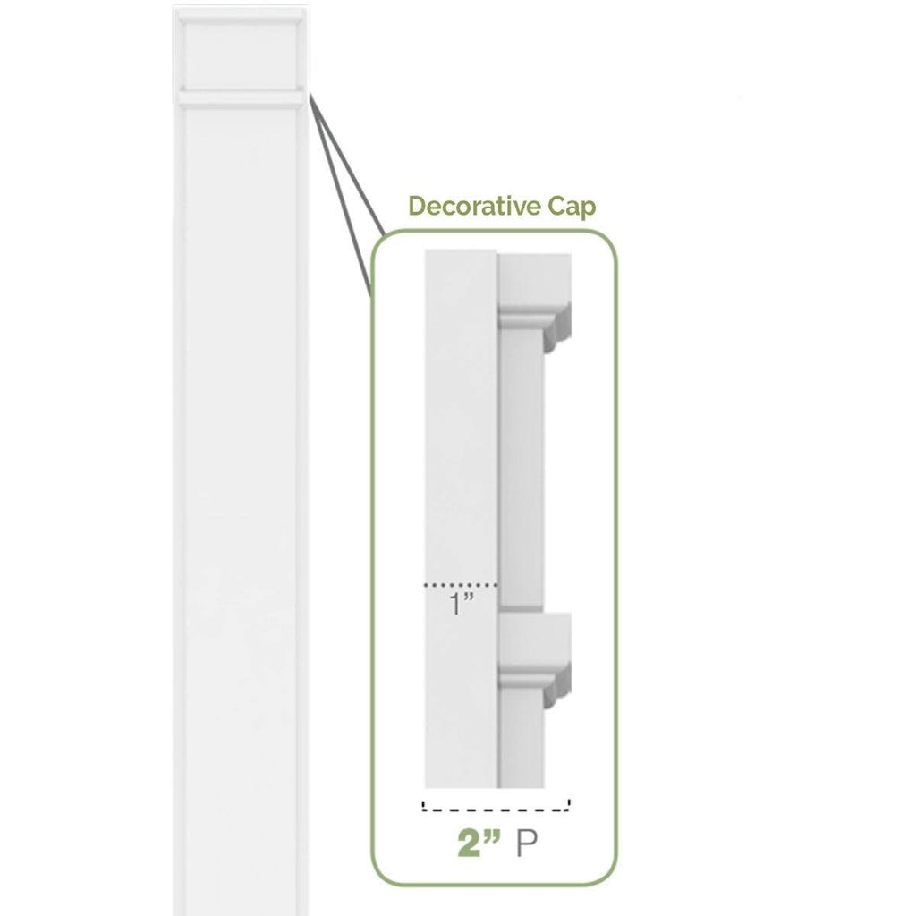 10x22W x 108x22H x 2x22P Two Equal Flat Panel PVC Pilaster with Decorative Capital & Base (Pair) Y255