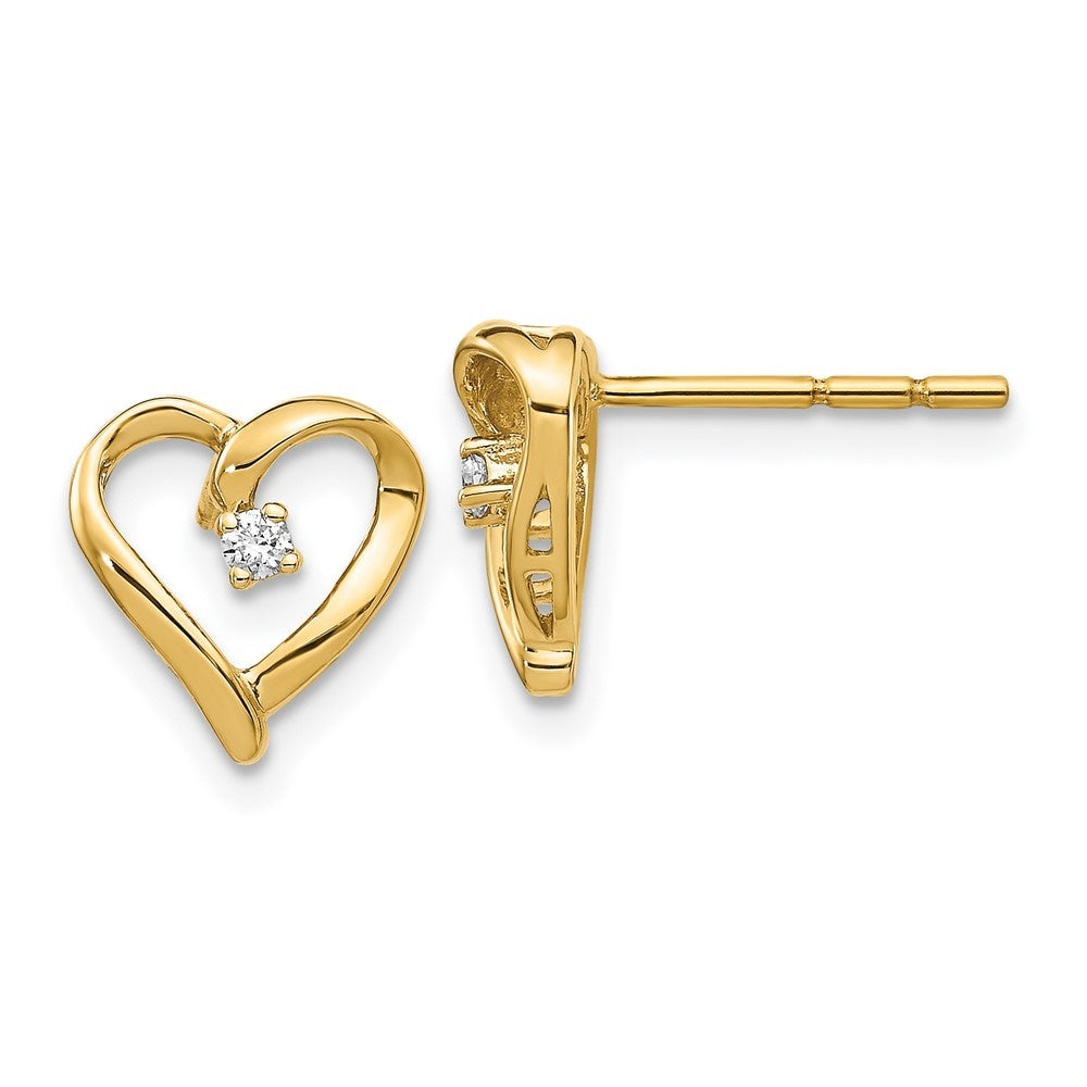 14k Yellow Gold Diamond Heart Stud Earrings N455