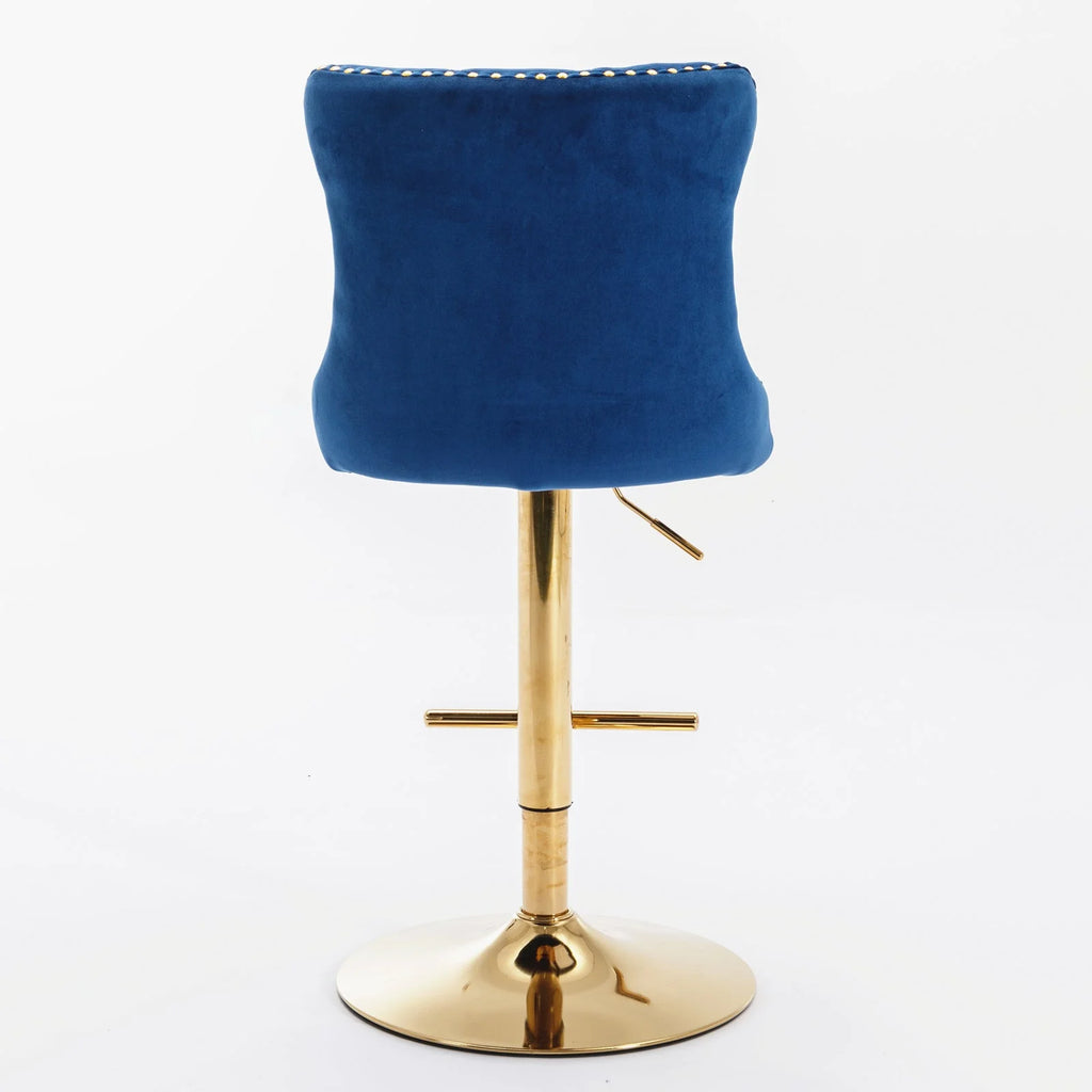 Golden Swivel Velvet Barstools Adjustable Height Blue Set of 2 T227992