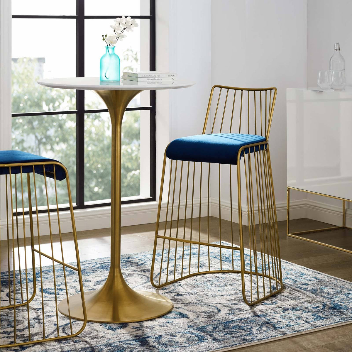 Gold Stainless Steel Velvet Bar Stool W612778