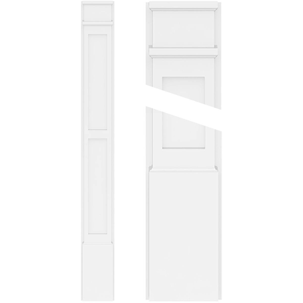 10x22W x 108x22H x 2x22P Two Equal Flat Panel PVC Pilaster with Decorative Capital & Base (Pair) Y255
