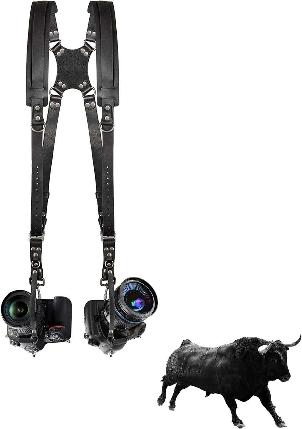 Leather Dual Camera Harness Adjustable Shoulder Straps R4406