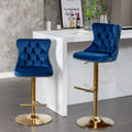 Golden Swivel Velvet Barstools Adjustable Height Blue Set of 2 T227992