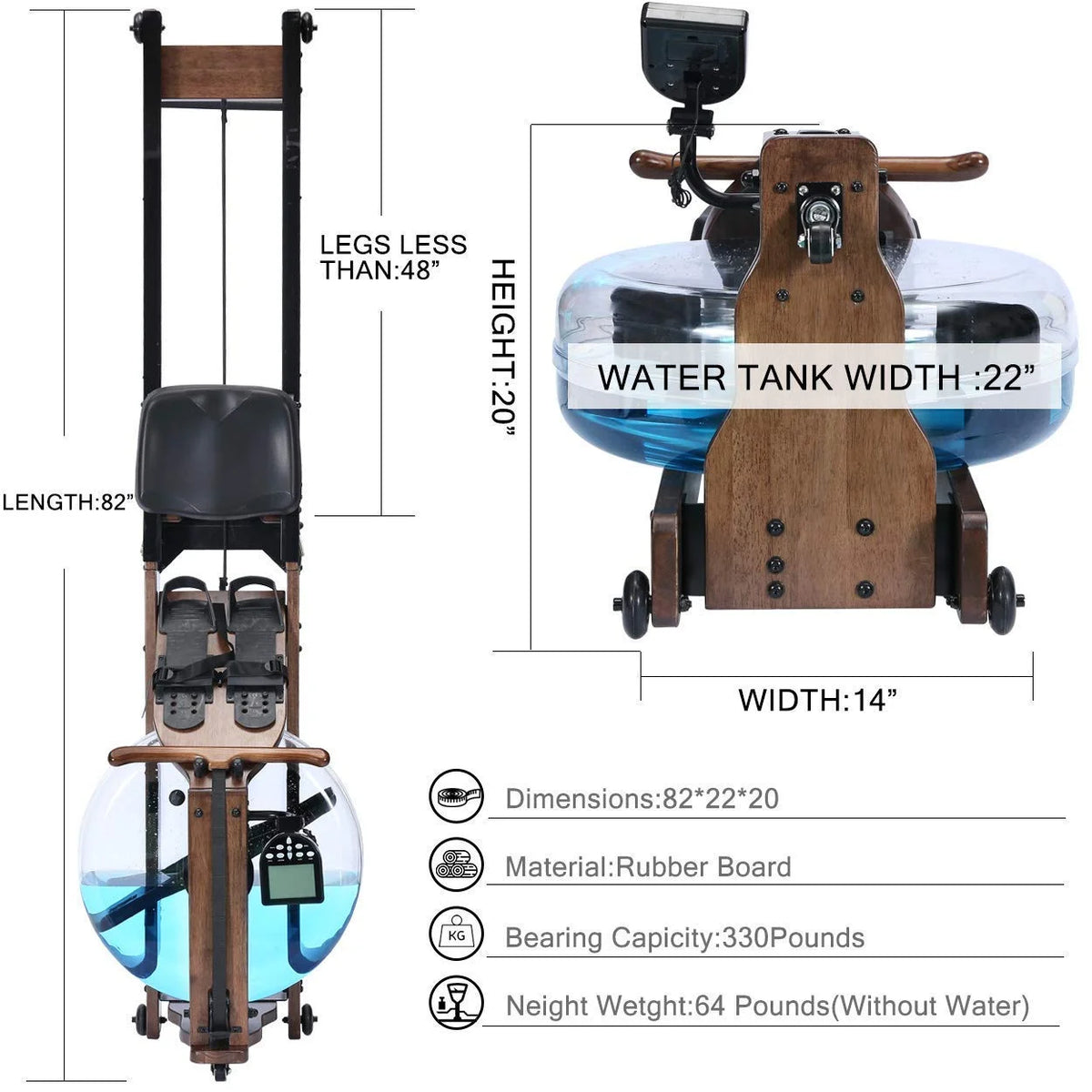 Foldable Solid Wood Water Rowing Machine With LCD Monitor M4255