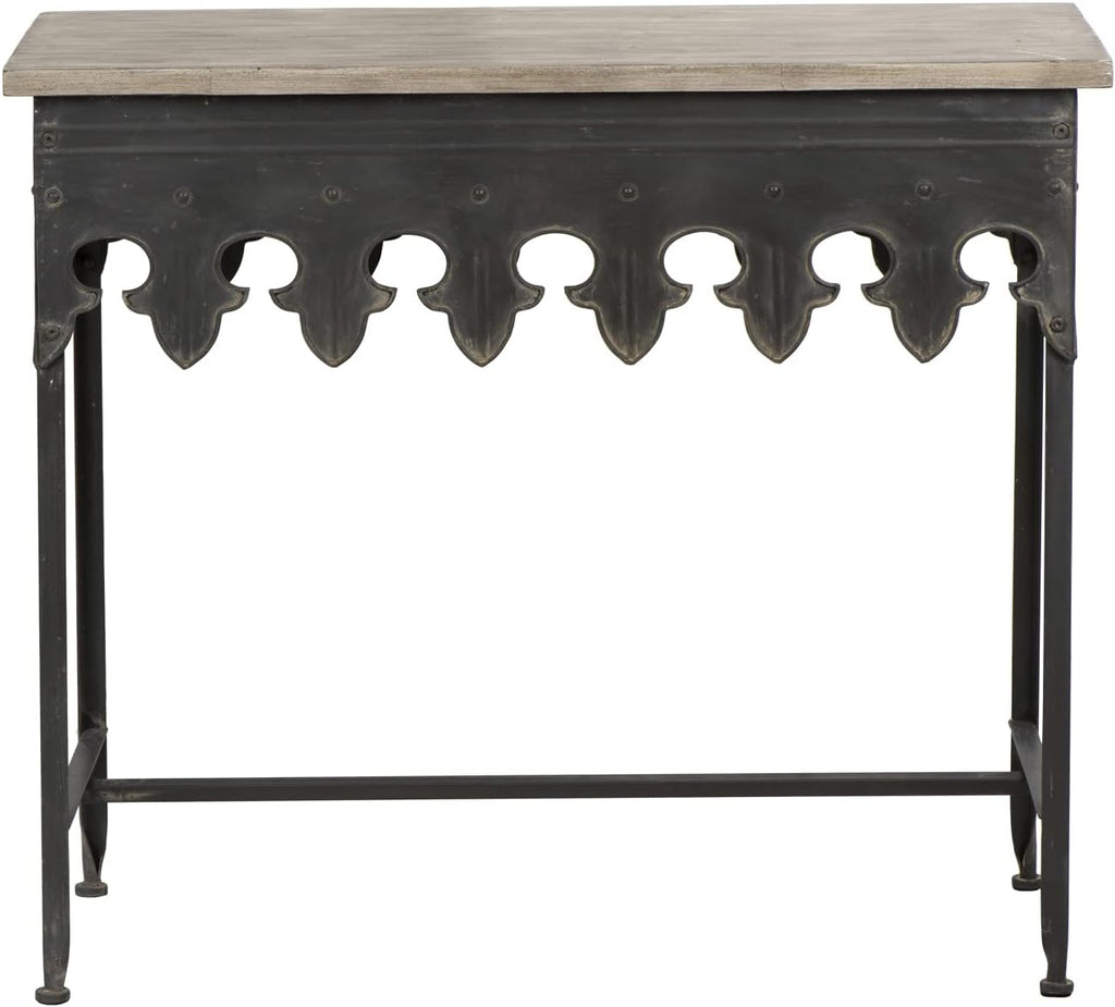 Metal Scalloped Edge Table Wood Top C368482