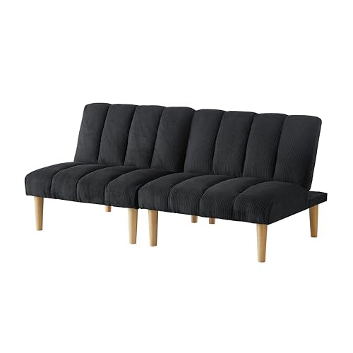 Blue Corduroy Convertible Futon Sofa Bed with Wooden Legs Q117744