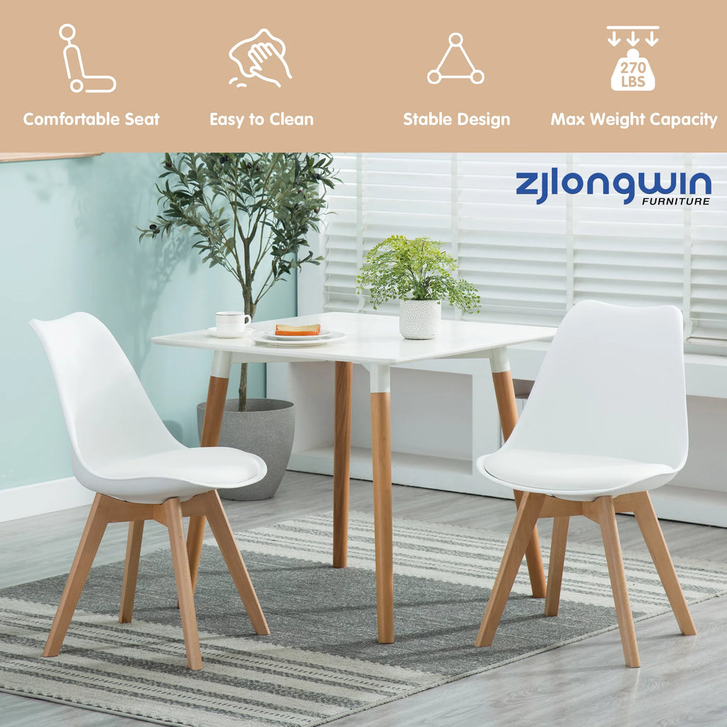 White Upholstered Dining Chair with Beech Wood Legs Set of 2 F74355