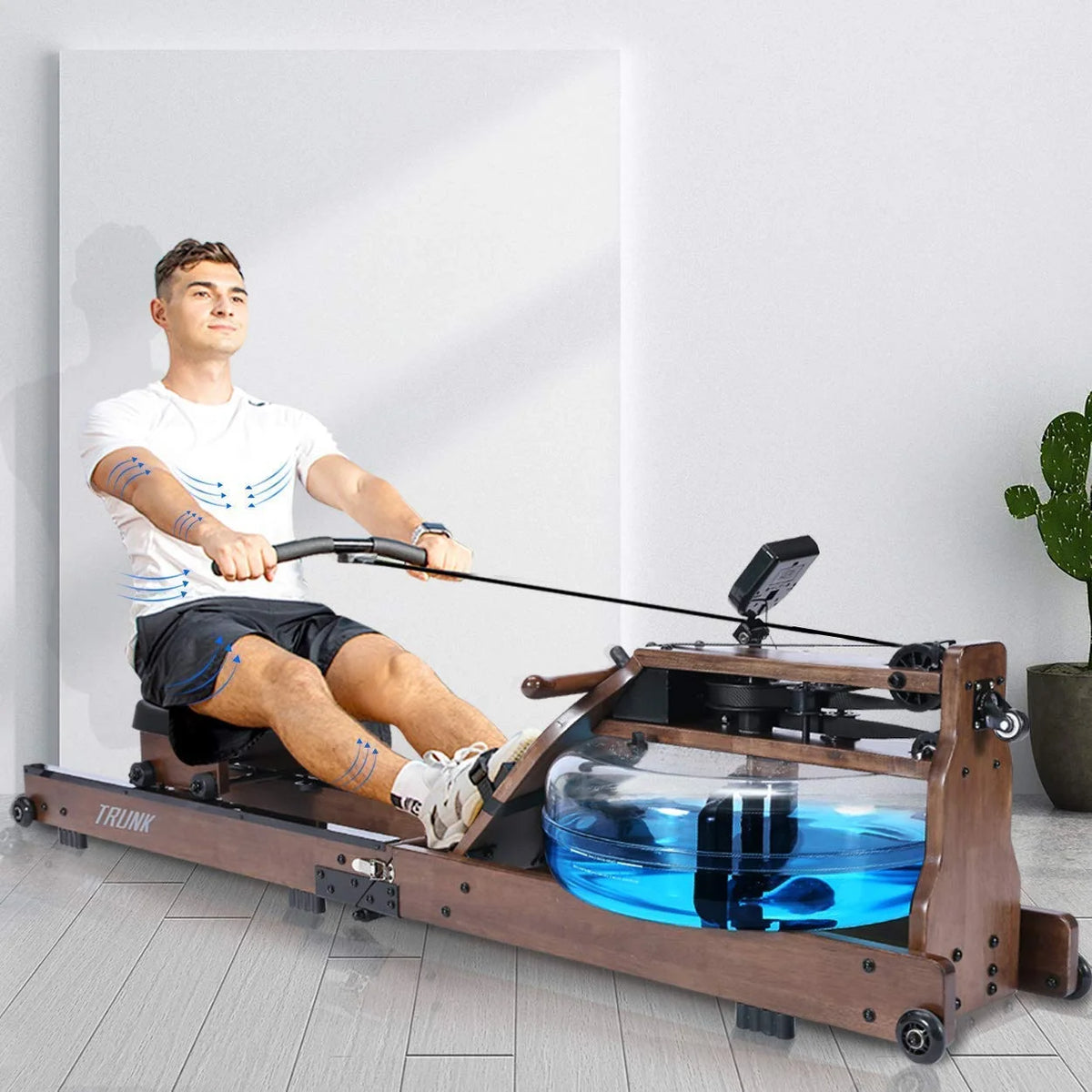 Foldable Solid Wood Water Rowing Machine With LCD Monitor M4255