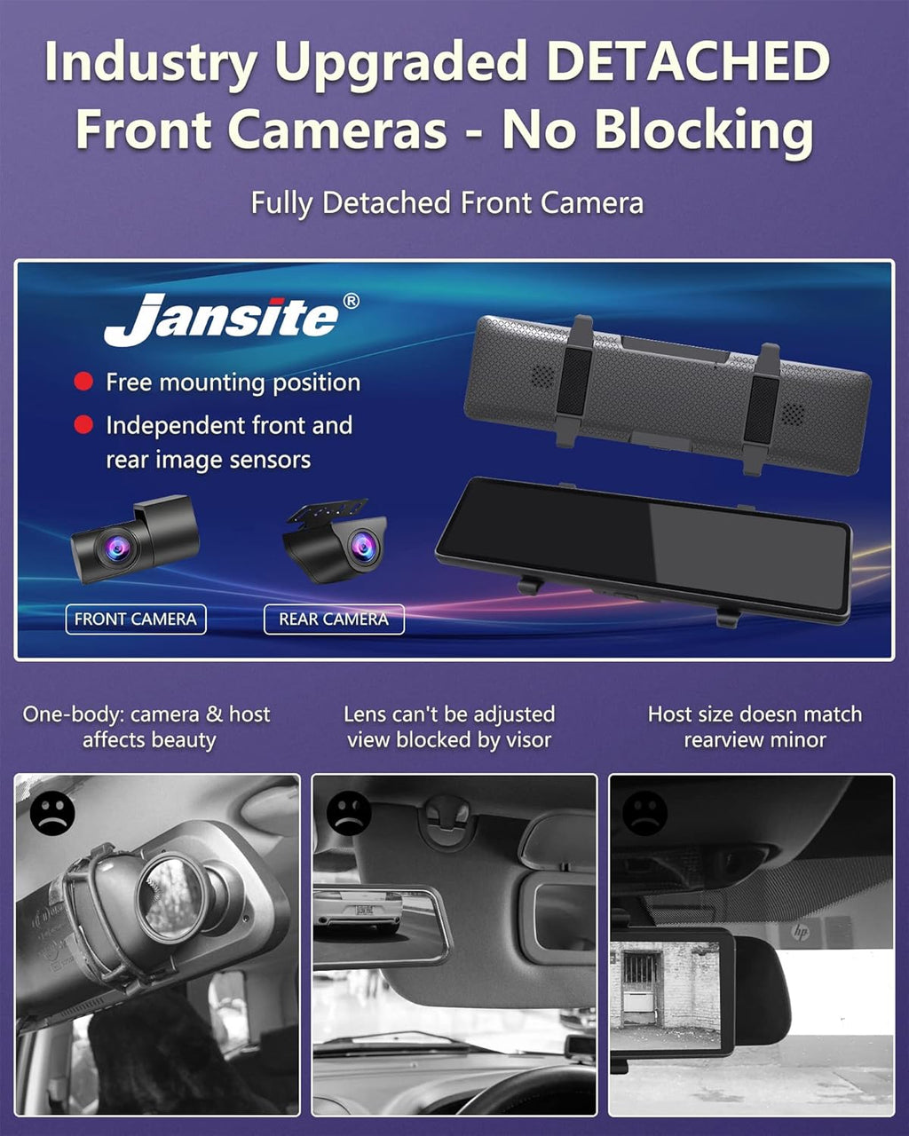 Mirror Dash Cam with Detached Front Camera 11 Rear View Mirror Camera Front and Rear FHD 1080P Waterproof Backup Camera Full Touch Screen with Night Vision R203086