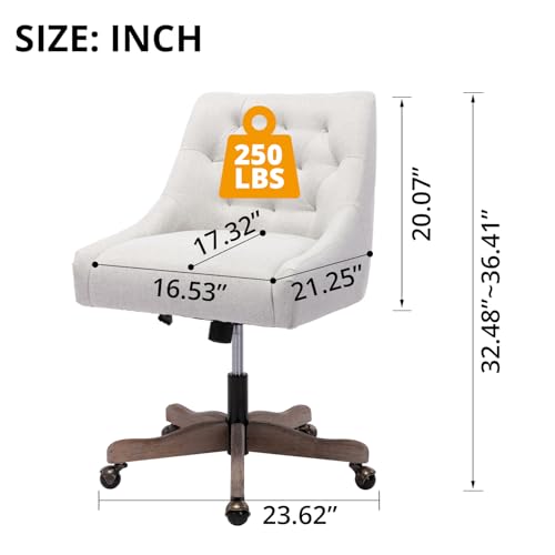 Beige Tufted Linen Swivel Office Chair M806081