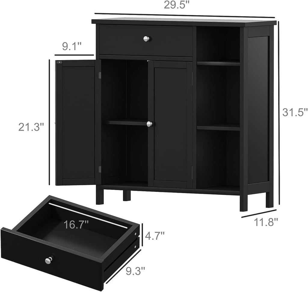 Black Freestanding Bathroom Cabinet with Drawer and Adjustable Shelf V14627