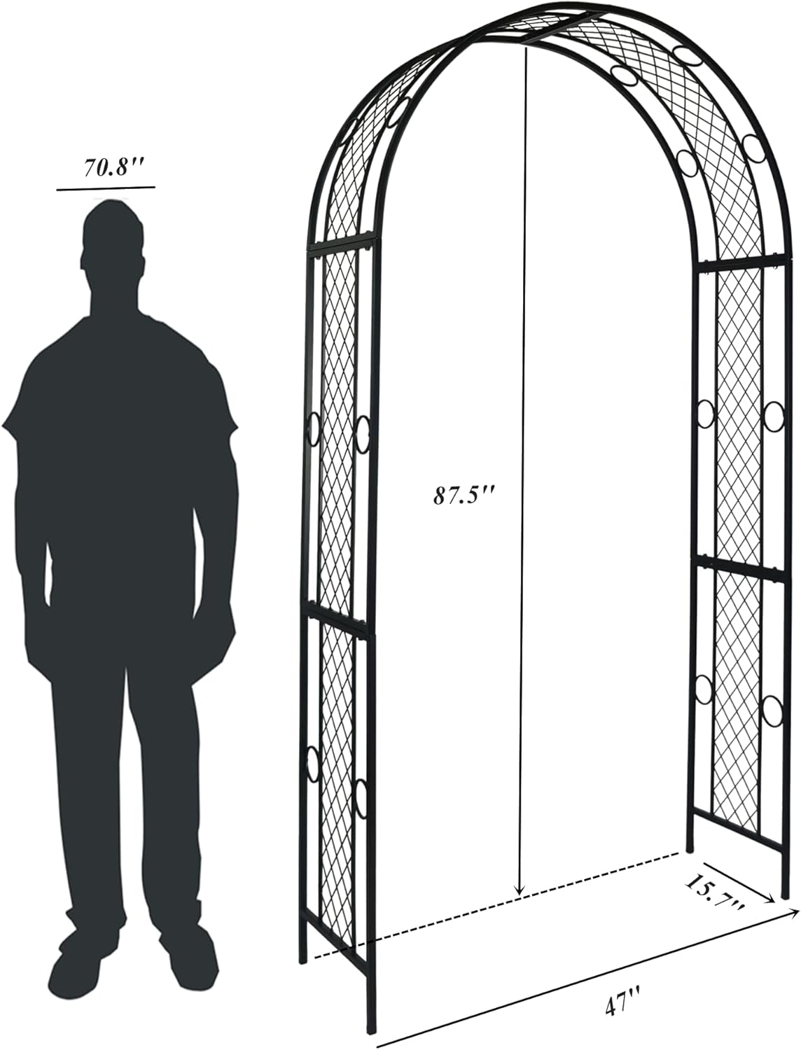 Black 47'' Wx87.5'' H Metal Garden Arch B8477