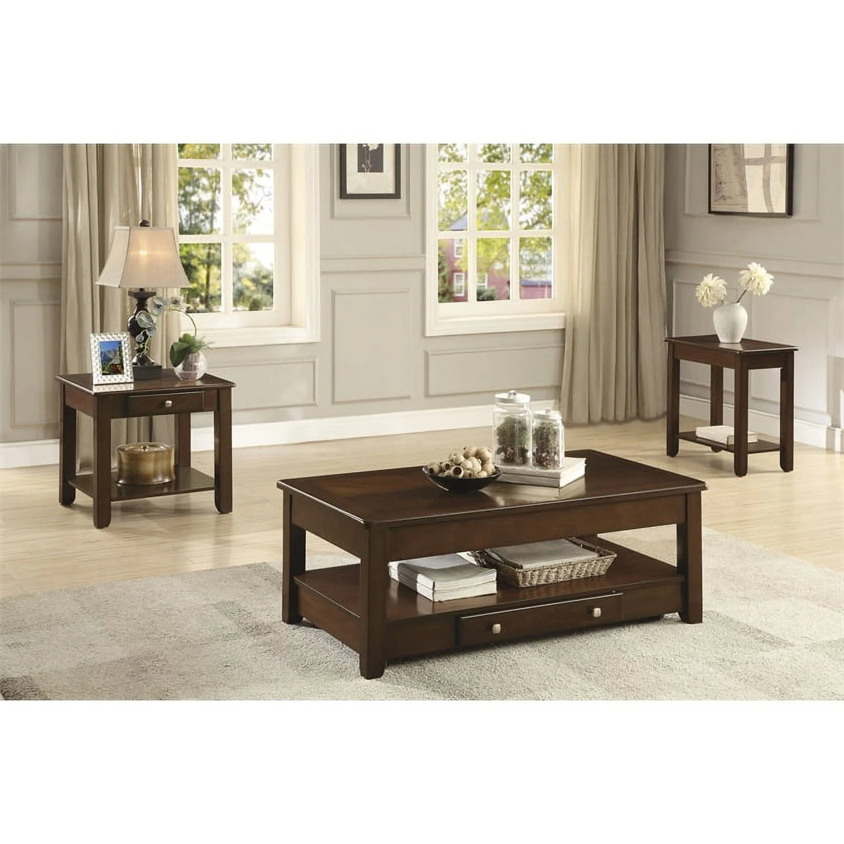 Wood 1 Drawer End Table Set of 2 V3597