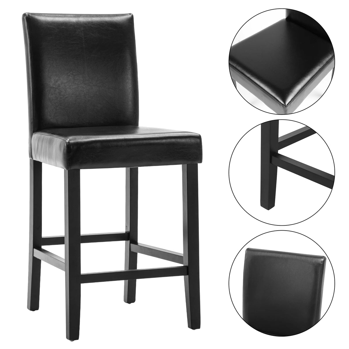 Black PU Leather Bar Stools, Set of 2 B27066