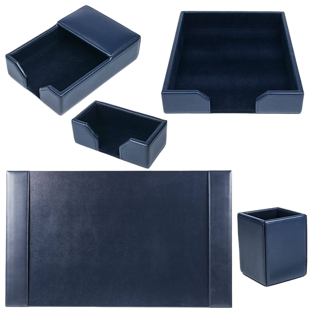 Navy Blue Bonded Leather 5-Piece Desk Set M41120