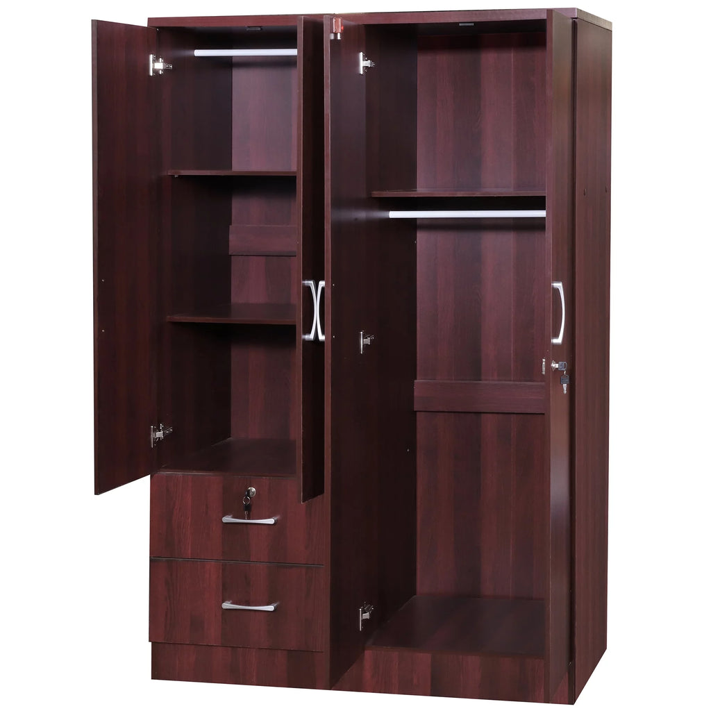 Wood 4 Doors 2 Drawers Armoire in Mahogany H39891