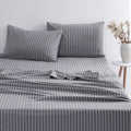 Navy Striped 100% Washed Cotton 4pcs King Size Sheet Set Z2737