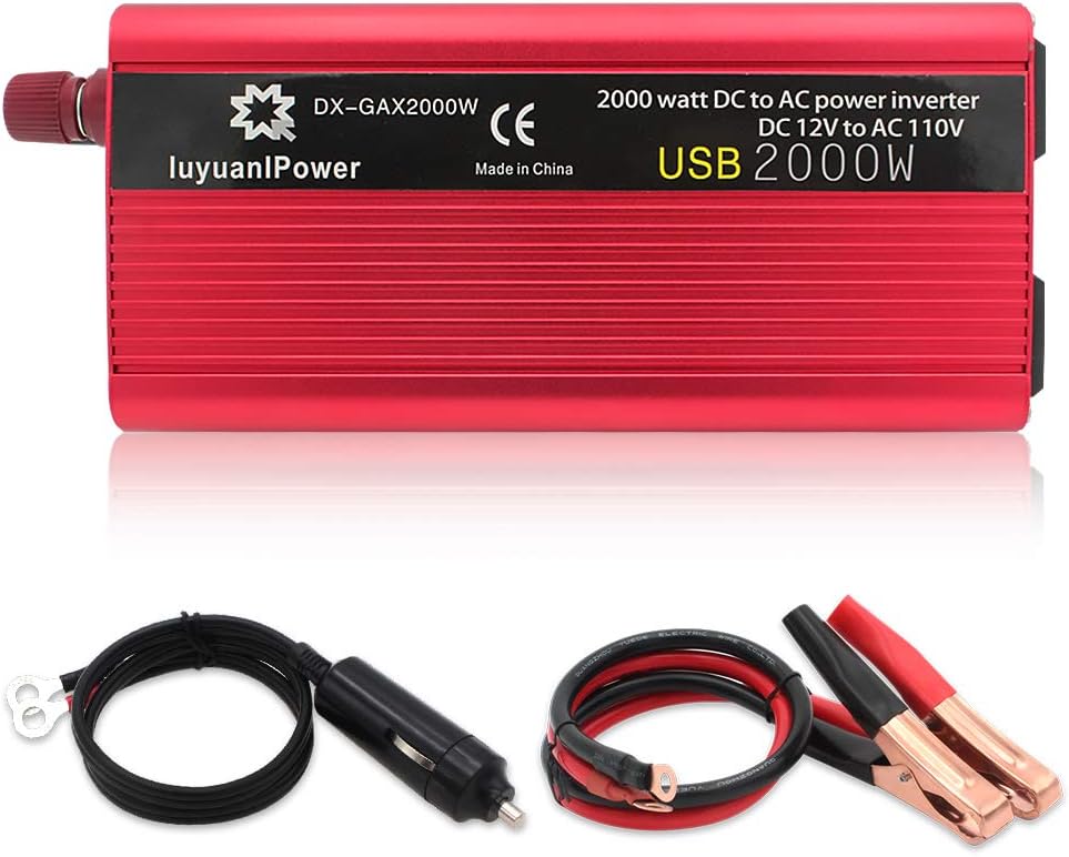 1200W DC to AC 12V to 110V Car Power Inverter with 3.1A USB and Battery Clips N408