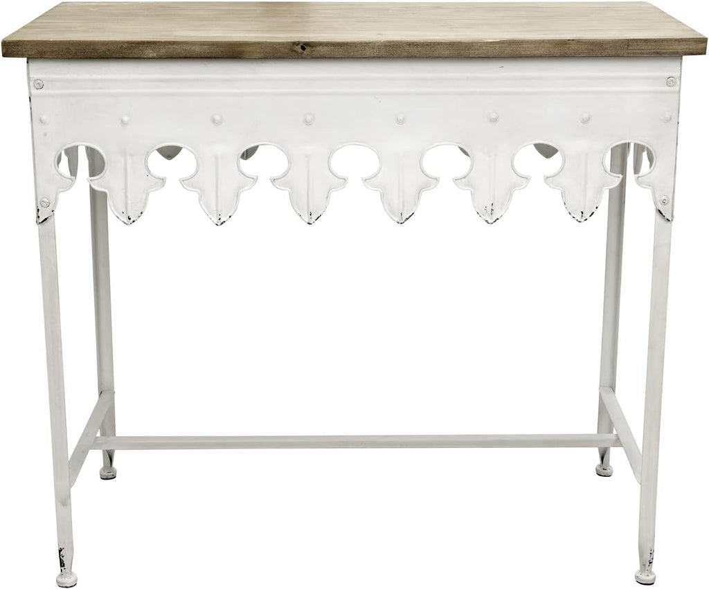 Metal Scalloped Edge Table Wood Top C368482