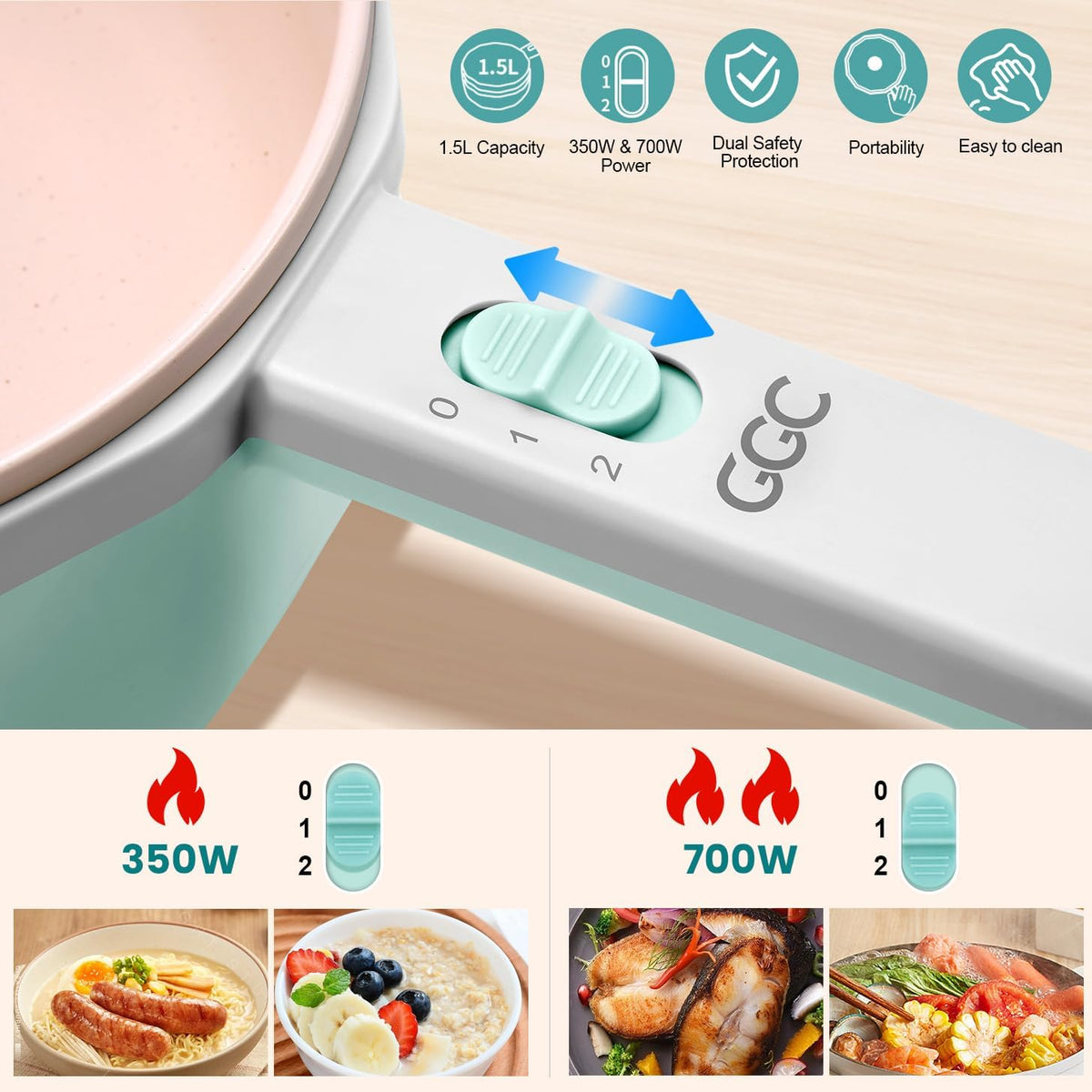 1.5L Non-stick Electric Hot Pot with Steamer M645