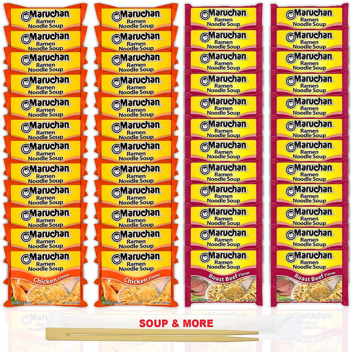 24 Packs Chicken & 24 Packs Roast Beef Ramen Instant Noodle Soup, 3 Ounce Single Servings Z73127