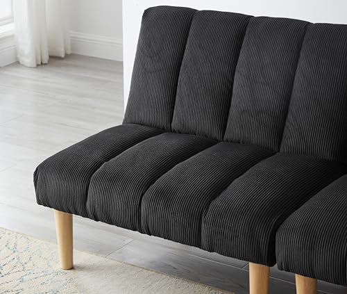 Blue Corduroy Convertible Futon Sofa Bed with Wooden Legs Q117744