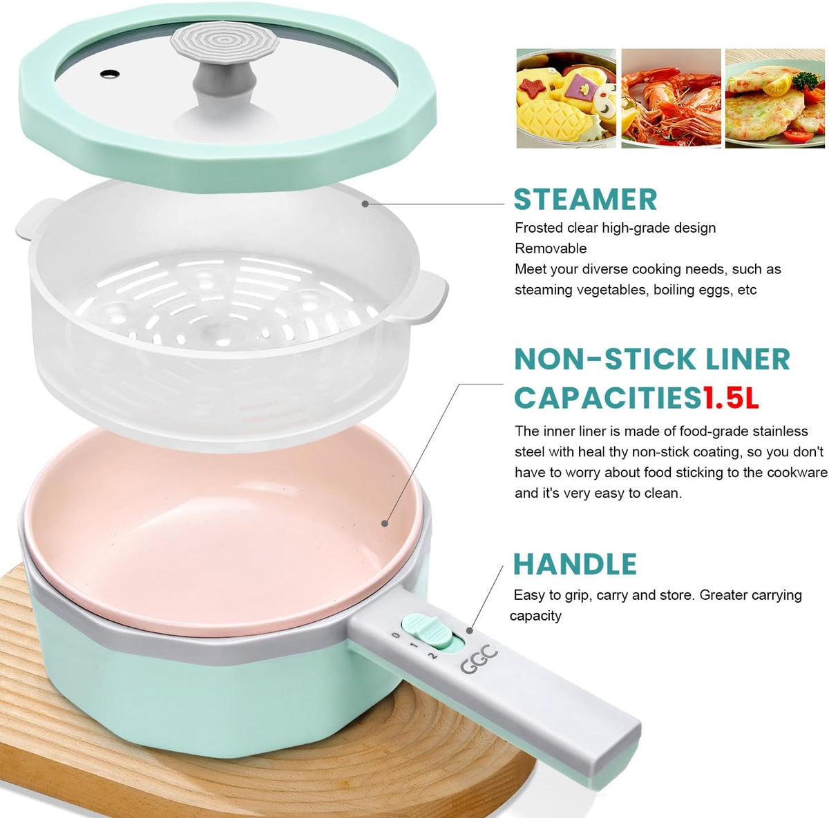 1.5L Non-stick Electric Hot Pot with Steamer M645